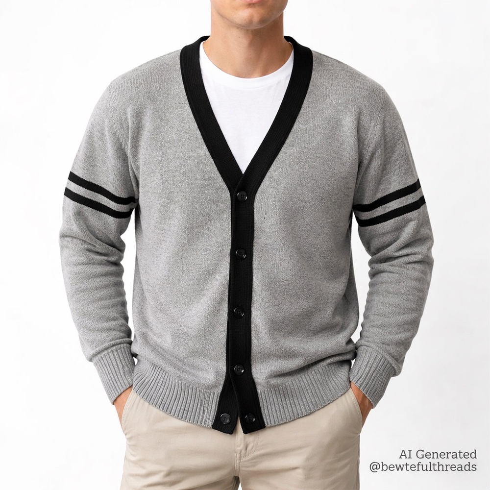 Molokai Surf Company L Grey Wool Blend Varsity Cardigan Prep